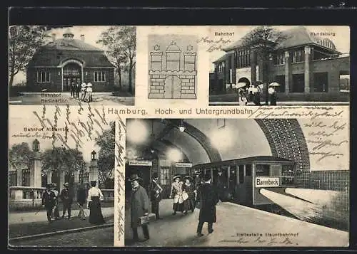 AK Hamburg-St.Georg, Hoch-und Untergrundbahn, Bahnhof Berlinertor, Bahnhof Mundsburg, Inneres Haltestelle Hauptbahnhof