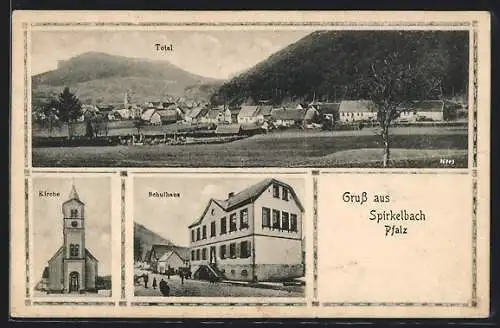 AK Spirkelbach /Pfalz, Totalansicht, Kirche, Schulhaus