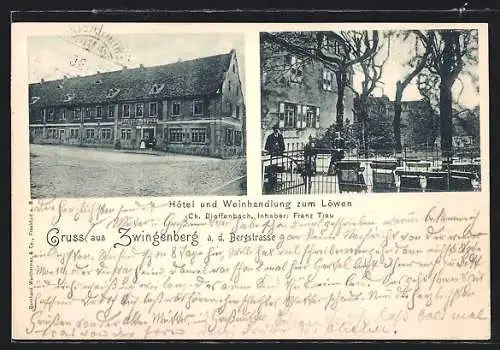 AK Zwingenberg a. d. Bergstrasse, Hotel und Weinhandlung zum Löwen, Garten
