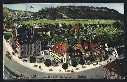 Künstler-AK Blaustein, Blick auf das Schlossbrauhaus Klingenstein