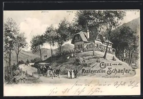 AK Königswinter, Gasthaus Restauration Schäfer am Hirschberg mit Strasse u. Umgebung