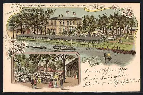 Lithographie Berlin-Tiergarten, J. C. Kistenmacher's Garten, Richard-Wagner-Str. 10, Aussen- und Gartenansicht