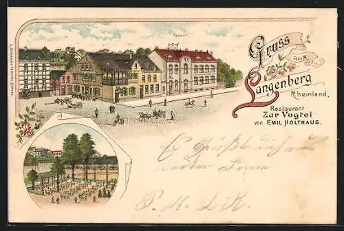 Lithographie Langenberg /Rheinland, Restaurant zur Vogtei, Kaiserliches Postamt