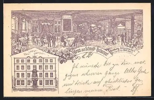 Lithographie Hamburg, Schmoll`s Restaurant, Zollenbrücke 3
