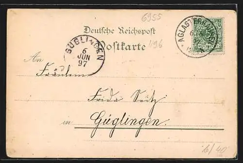 Lithographie Aglasterhausen, Dampfziegelei mit Hochbahn, Karl Theodor Denkmal