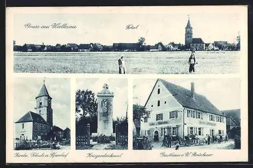 AK Wallesau, Gasthaus v. W. Brückner, Kriegerdenkmal, Kirche