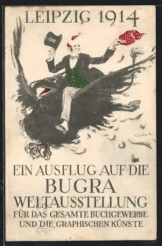 Künstler-AK Leipzig, Bugra-Weltausstellung 1914, Grüssender Greifenreiter