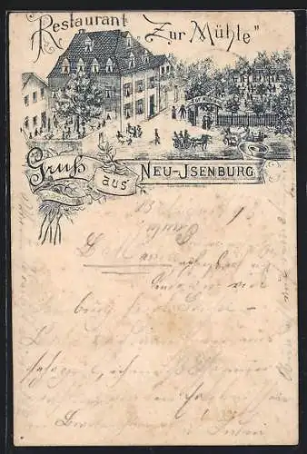 Vorläufer-Lithographie Neu-Isenburg, 1895, Restaurant zur Mühle