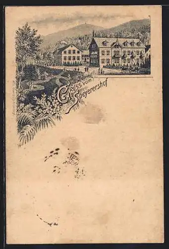 Vorläufer-Lithographie Speyerershof, 1895, Häuser im Ort