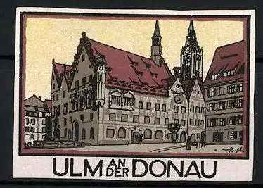 Reklamemarke Ulm a. d. Donau, Marktplatz mit Rathaus