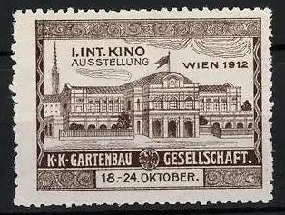 Reklamemarke Wien, I. Int. Kino-Ausstellung 1912, K. k. Gartenbau-Gesellschaft
