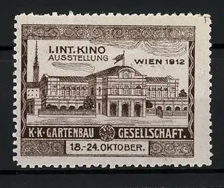 Reklamemarke Wien, I. Int. Kino-Ausstellung 1912, K. k. Gartenbau-Gesellschaft
