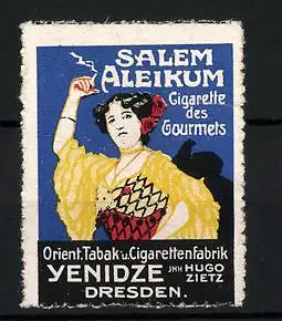 Reklamemarke Salem Aleikum, Cigarette des Gourmets, Orient. Tabak- und Cigarettenfabrik Yenidze, Dresden, Tänzerin
