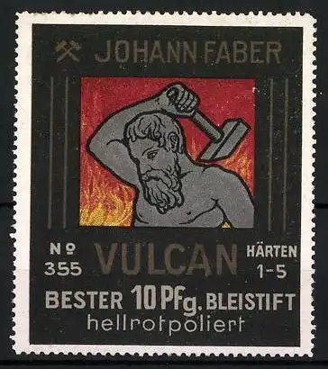 Reklamemarke Vulcan - Bleistift, hellrotpoliert, Johann Faber, Schmied