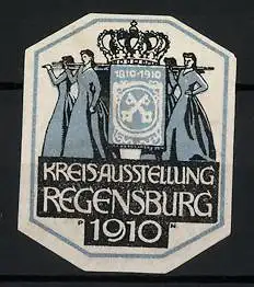 Künstler-Reklamemarke Paul Neu, Regensburg, Kreisausstellung 1910, Messelogo