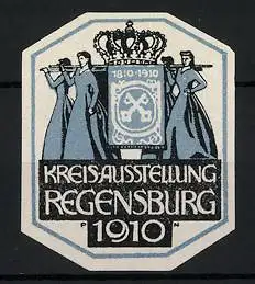 Künstler-Reklamemarke Paul Neu, Regensburg, Kreisausstellung 1910, Messelogo