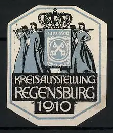 Künstler-Reklamemarke Paul Neu, Regensburg, Kreisausstellung 1910, Messelogo