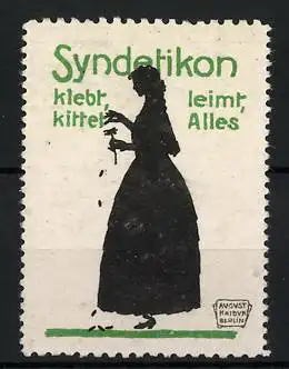 Künstler-Reklamemarke August Hajduk, Syndetikon klebt, leimt und kittet Alles!, Silhouette einer Frau