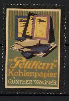 Reklamemarke Pelikan Kohlenpapier, Günther Wagner, Büroutensilien
