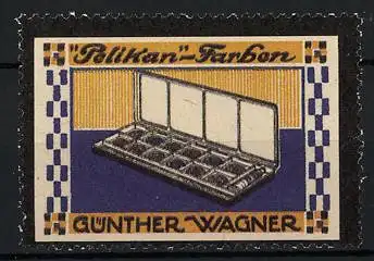 Reklamemarke Pelikan-Farben, Günther Wagner, Tuschkasten