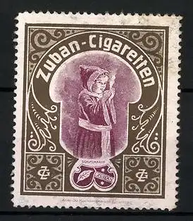 Reklamemarke Zuban-Cigaretten, Schutzmarke, Münchner Kind und Firmenlogo