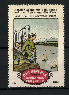 Reklamemarke Rheinperle - feinste Delikatess-Margarine, Rentier Grone mit dem Sohne auf der Reise um die Welt, Bild 11