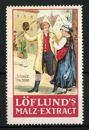 Reklamemarke Löflund's Nähr-Maltose, Serie: Schwäbische Trachten, Liebespaar im Ort
