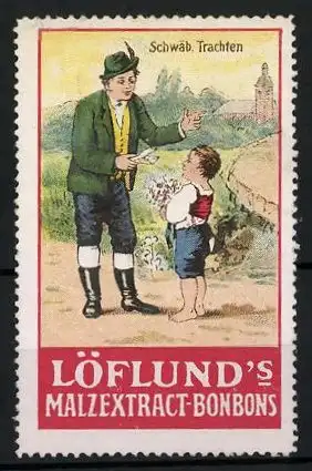 Reklamemarke Löflund's Nähr-Maltose, Serie: Schwäbische Trachten, Vater mit Sohn