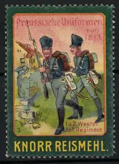 Reklamemarke Knorr Reismehl, Serie: Preussische Uniformen von 1813, I. u. II. Westpr. Inf. Regiment