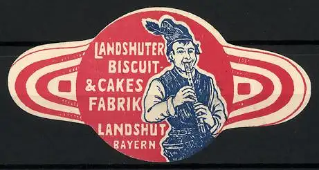 Reklamemarke Landshut, Landshuter Biscuit- und Cakes Fabrik, Bayer spielt auf einer Flöte