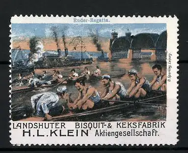 Reklamemarke Landshut, Landshuter Bisquit- und Keksfabrik H. L. Klein AG, Ruder-Regatta