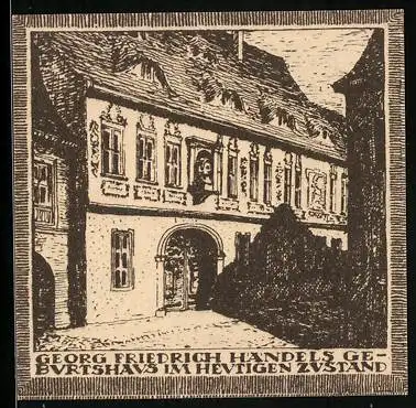 Notgeld Halle, 10 Pfennig, Georg Friedrich Händels Geburtshaus