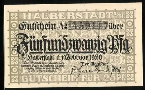 Notgeld Halberstadt 1920, 25 Pfennig, Wappen, Gebäudeansichten