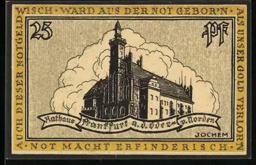 Notgeld Frankfurt a. O. 1921, 25 Pfennig, Wappen, Rathaus von Norden