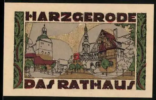Notgeld Harzgerode 1921, 50 Pfennig, Wappen, Ortspartie m. Rathaus