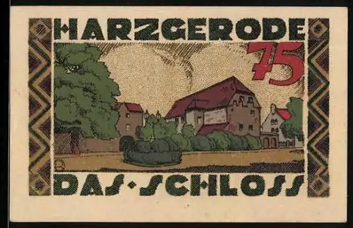 Notgeld Harzgerode 1921, 75 Pfennig, Wappen, Das Schloss