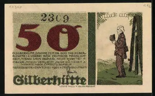 Notgeld Silberhütte 1921, 50 Pfennig, Bergmann, Gesamtansicht