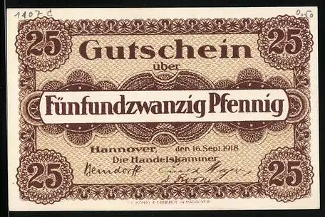 Notgeld Hannover 1918, 25 Pfennig, florale Ornamente