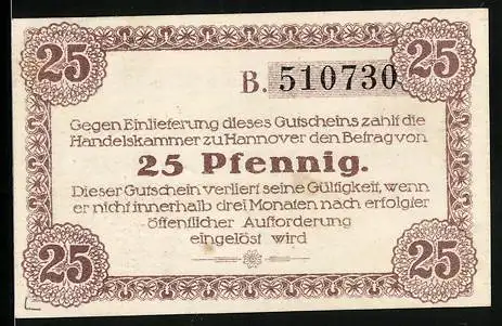 Notgeld Hannover 1917, 25 Pfennig, florale Ornamente