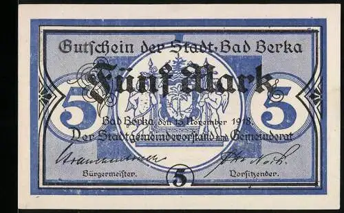 Notgeld Bad Berka 1918, 5 Mark, Kontroll-Nr. 0918