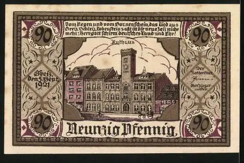 Notgeld Greiz 1921, 90 Pfennig, Das Rathaus