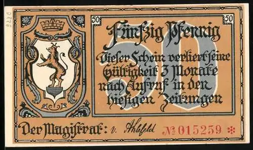 Notgeld Greussen i. Th., 50 Pfennig, Pferde ziehen grossen Heuwagen