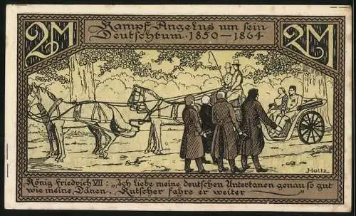 Notgeld Sörup in Angeln, 2 Mark, Vertreibung der Schweden vom Gut Lundsgaard, 1850