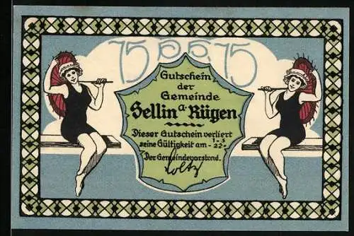 Notgeld Sellin a. Rügen, 75 Pfennig, Dampfer an der Landungsbrücke