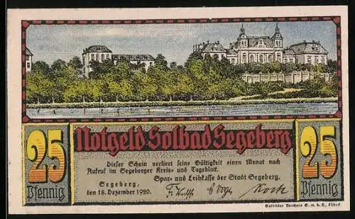 Notgeld Segeberg 1920, 25 Pfennig, Ortsansicht vom Wasser aus
