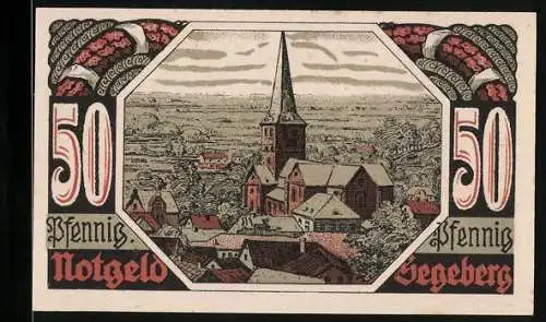 Notgeld Segeberg 1920, 50 Pfennig, Stadt und Burg um 1580