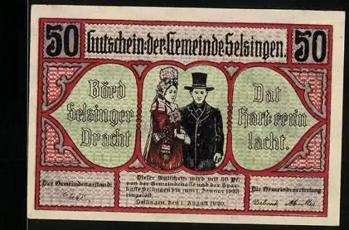 Notgeld Selsingen 1920, 50 Pfennig, Heuwagen am Bauernhof