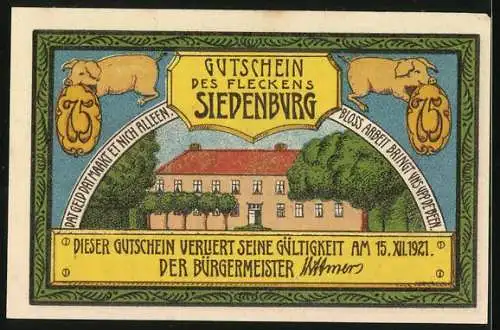 Notgeld Siedenburg, 75 Pfennig, Fachwerkhäuser an der Strasse