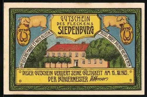 Notgeld Siedenburg, 75 Pfennig, Bauernhof am Fluss