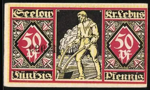 Notgeld Seelow /Lebus 1920, 50 Pfennig, Mann pflügt das Feld